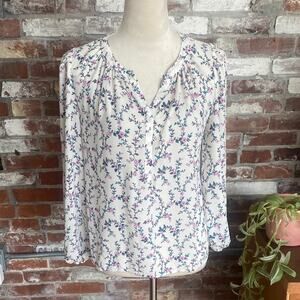 Loft Floral Print Balloon Sleeve V Neck Women's Top Size MP
